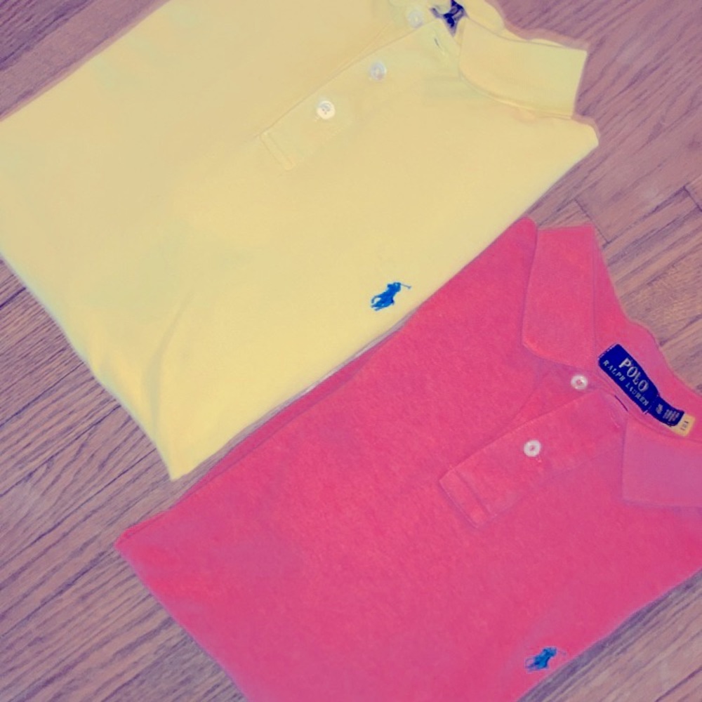 Men’s Ralph Lauren short sleeve polo shirts. Yellow- LG   Coral- XLG